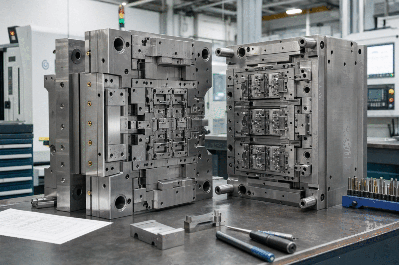 Different types of raw steel blocks used for making injection molds
